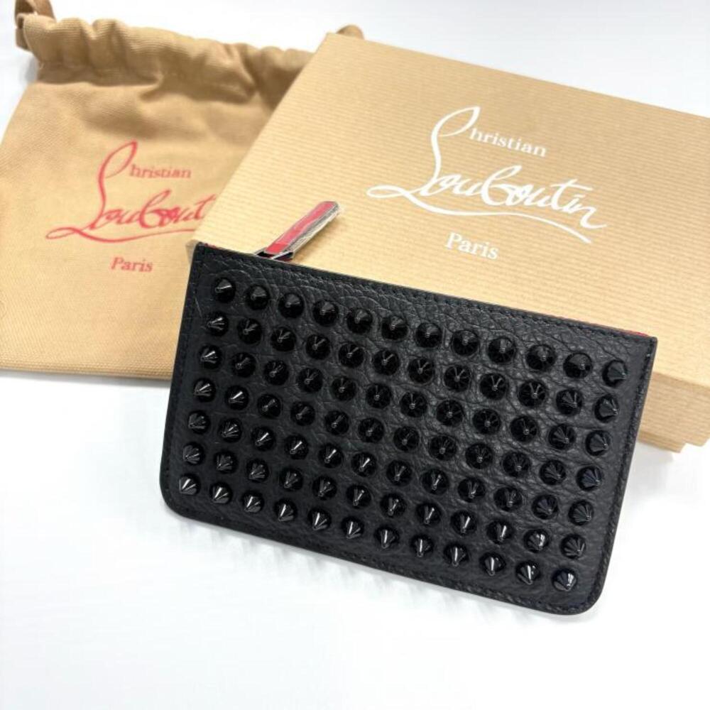 Christian Louboutin Panettone Studded Wallet/Coin Case, Leather, Black/Red